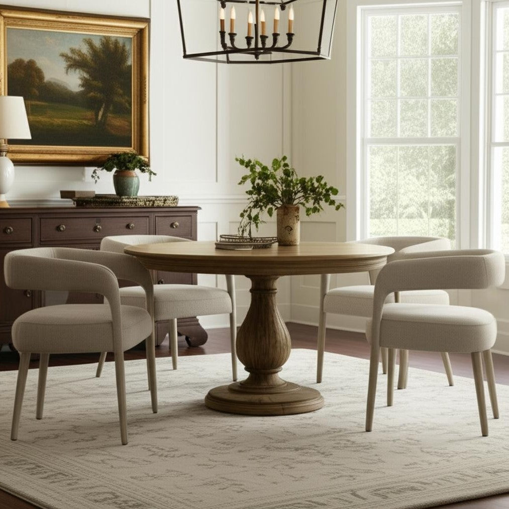 Five Piece Dark Brown Round Solid Wood Dining Set with Four Chairs