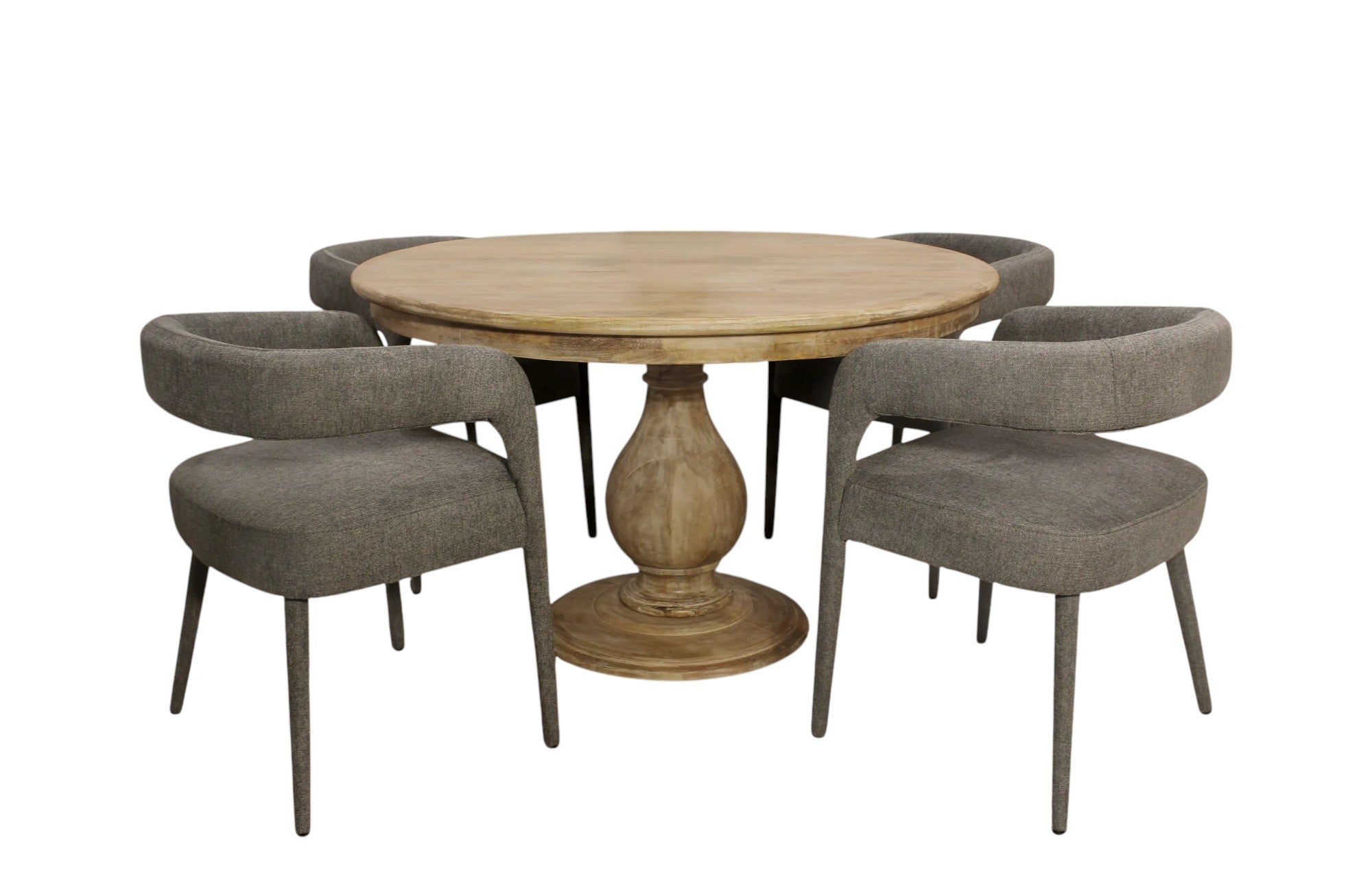 Five Piece Dark Brown Round Solid Wood Dining Set with Four Chairs