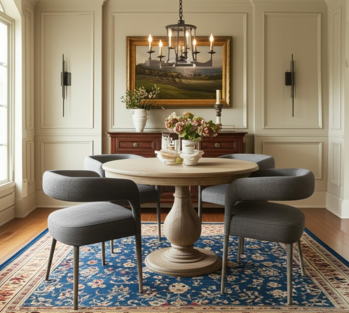 Five Piece Dark Brown Round Solid Wood Dining Set with Four Chairs