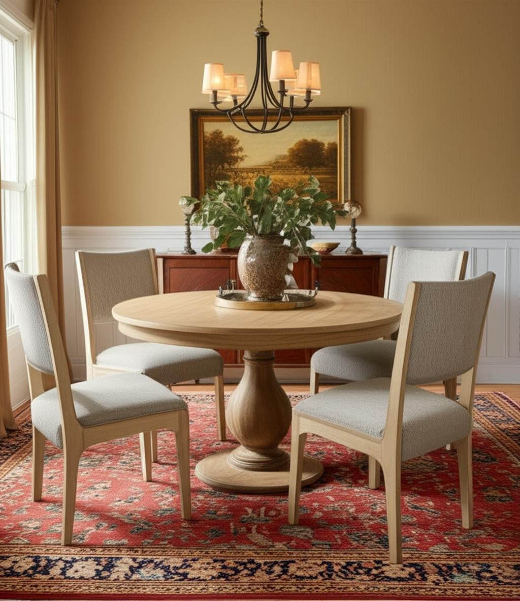 Five Piece Natural Round Solid Wood Dining Set with Four Chairs