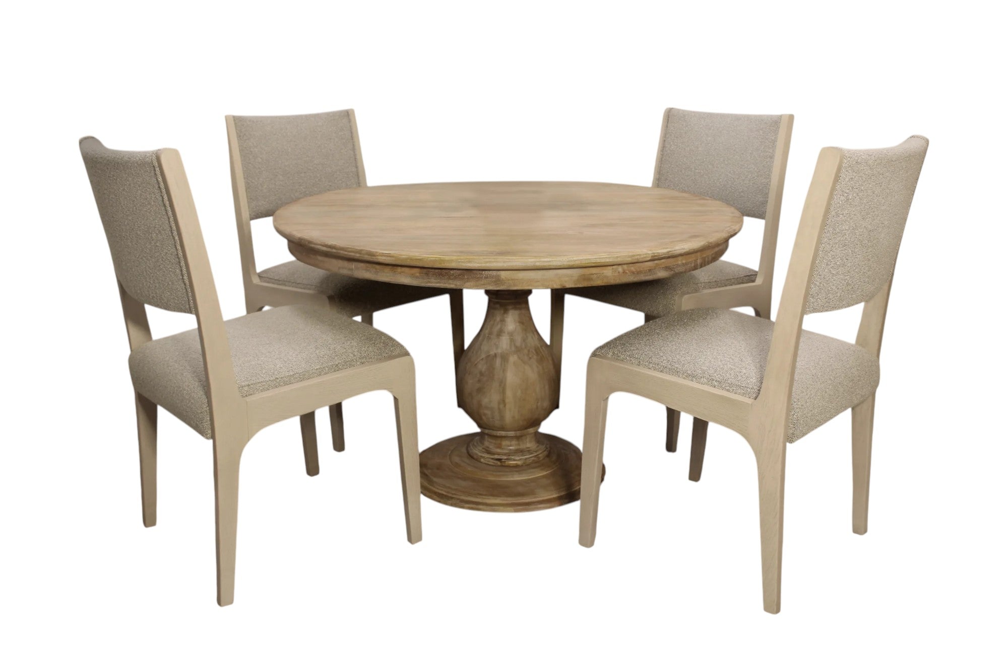 Five Piece Natural Round Solid Wood Dining Set with Four Chairs