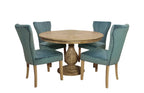 Five Piece Natural Round Solid Wood Dining Set with Four Chairs