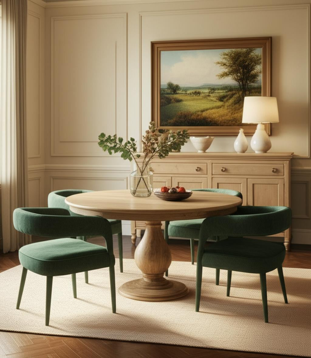 Five Piece Dark Brown Round Solid Wood Dining Set with Four Chairs