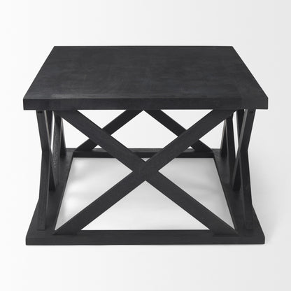 48" Black Solid Wood Geo Frame Coffee Table