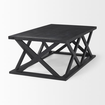48" Black Solid Wood Geo Frame Coffee Table