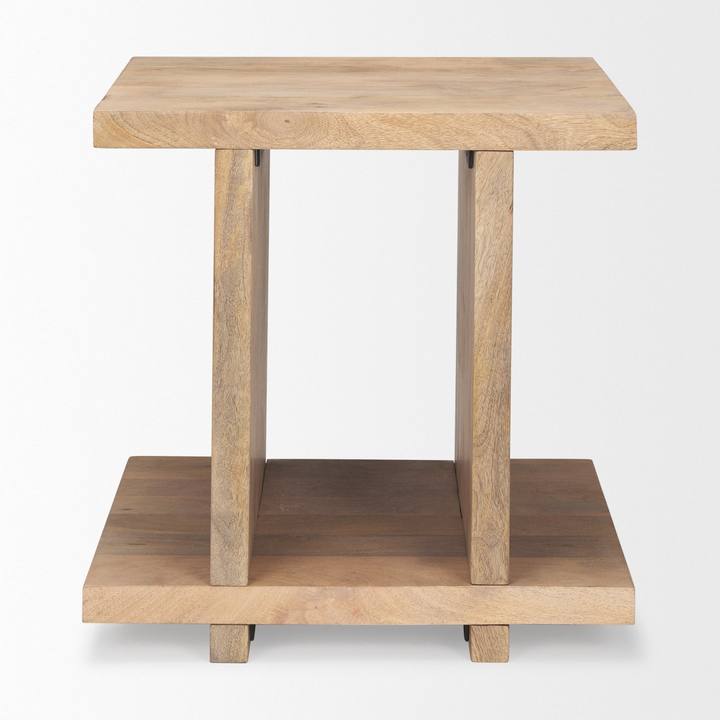 22" Brown Solid Wood Sled End Table With Shelf