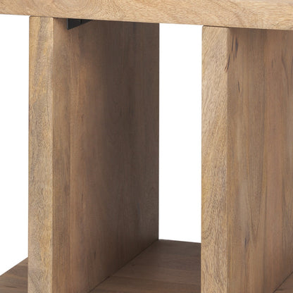 22" Brown Solid Wood Sled End Table With Shelf