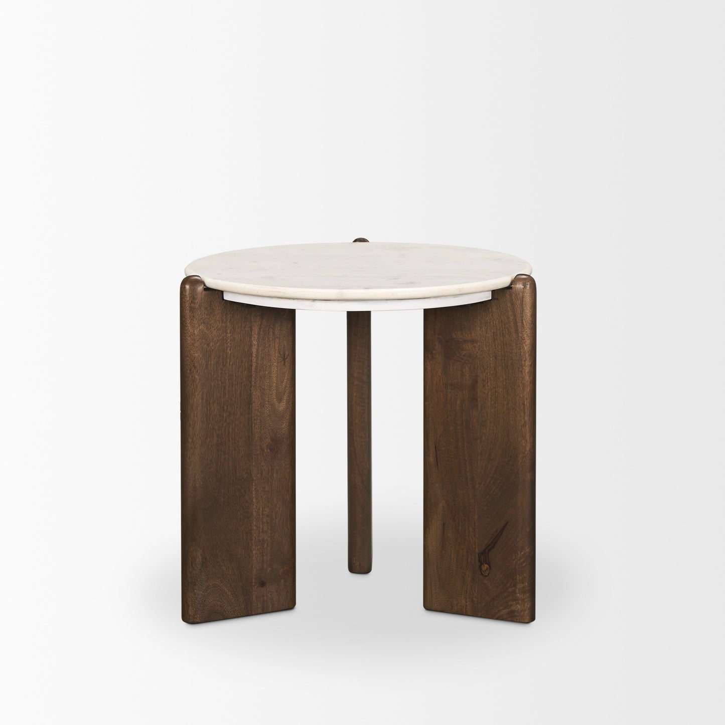 20" White And Brown Marble And Solid Wood End Table