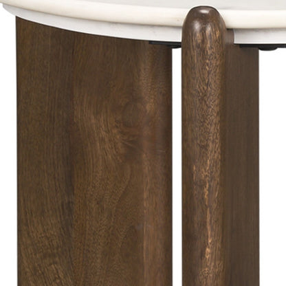 20" White And Brown Marble And Solid Wood End Table