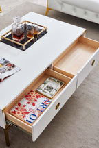 51" White And Gold Solid Wood And Metal End Table With Two Drawers