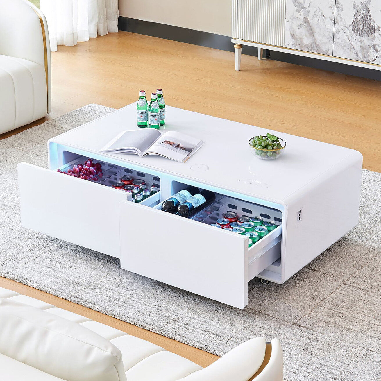 18" White Synthetic Laminate And Reclaimed Wood End Table With Two Drawers And USB Port