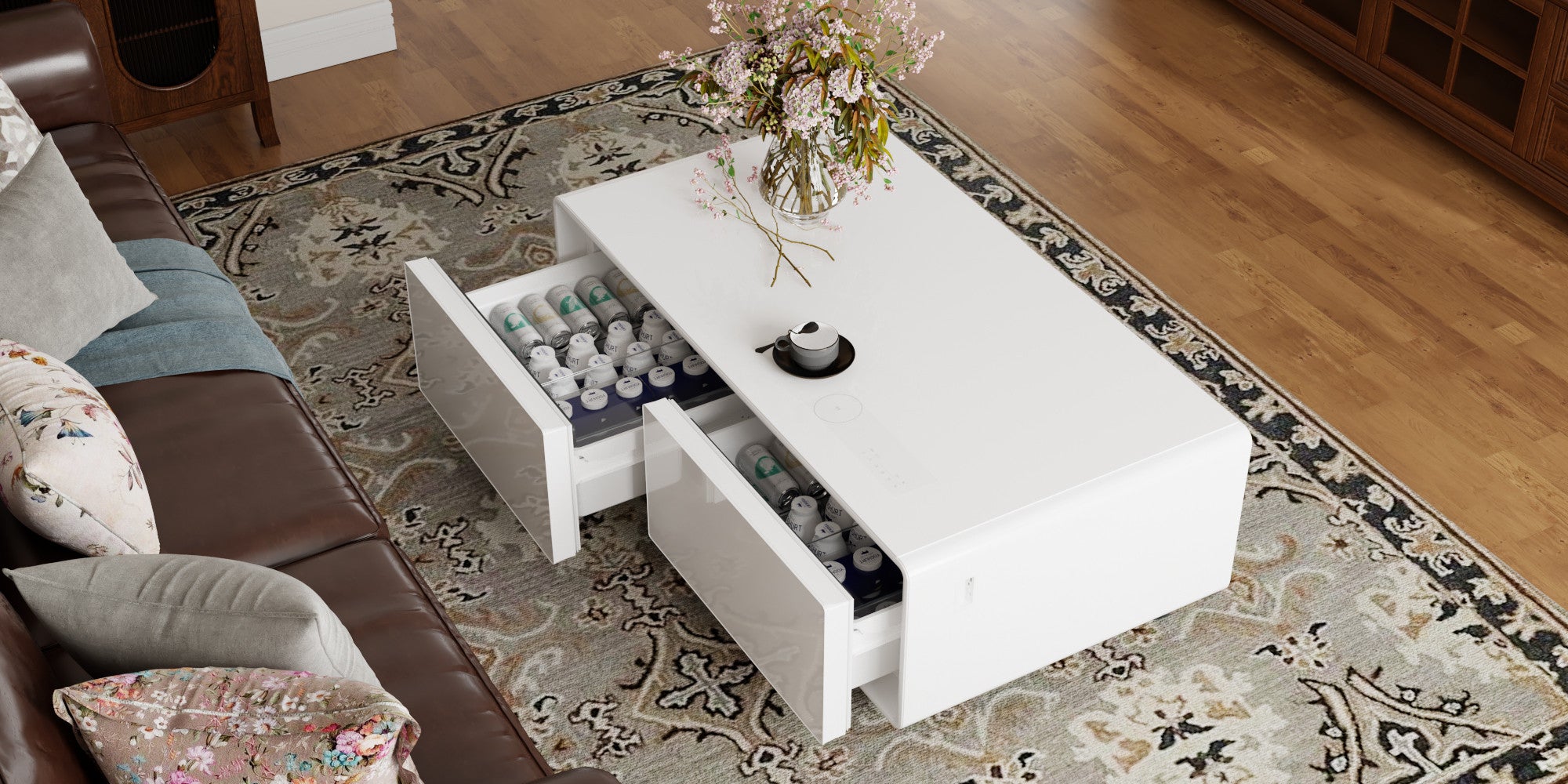 18" White Synthetic Laminate And Reclaimed Wood End Table With Two Drawers And USB Port