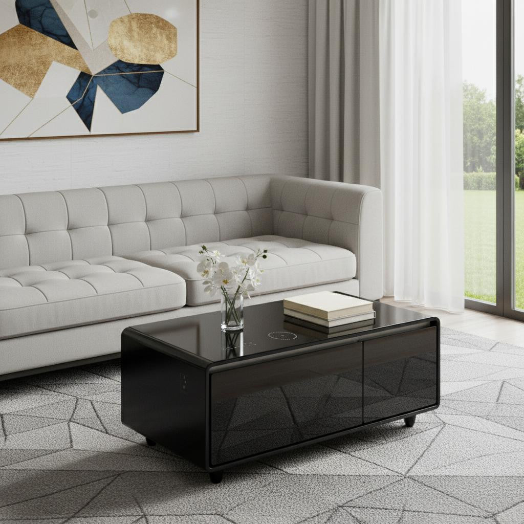 18" Black Synthetic Laminate And Reclaimed Wood End Table With Two Drawers And USB Port