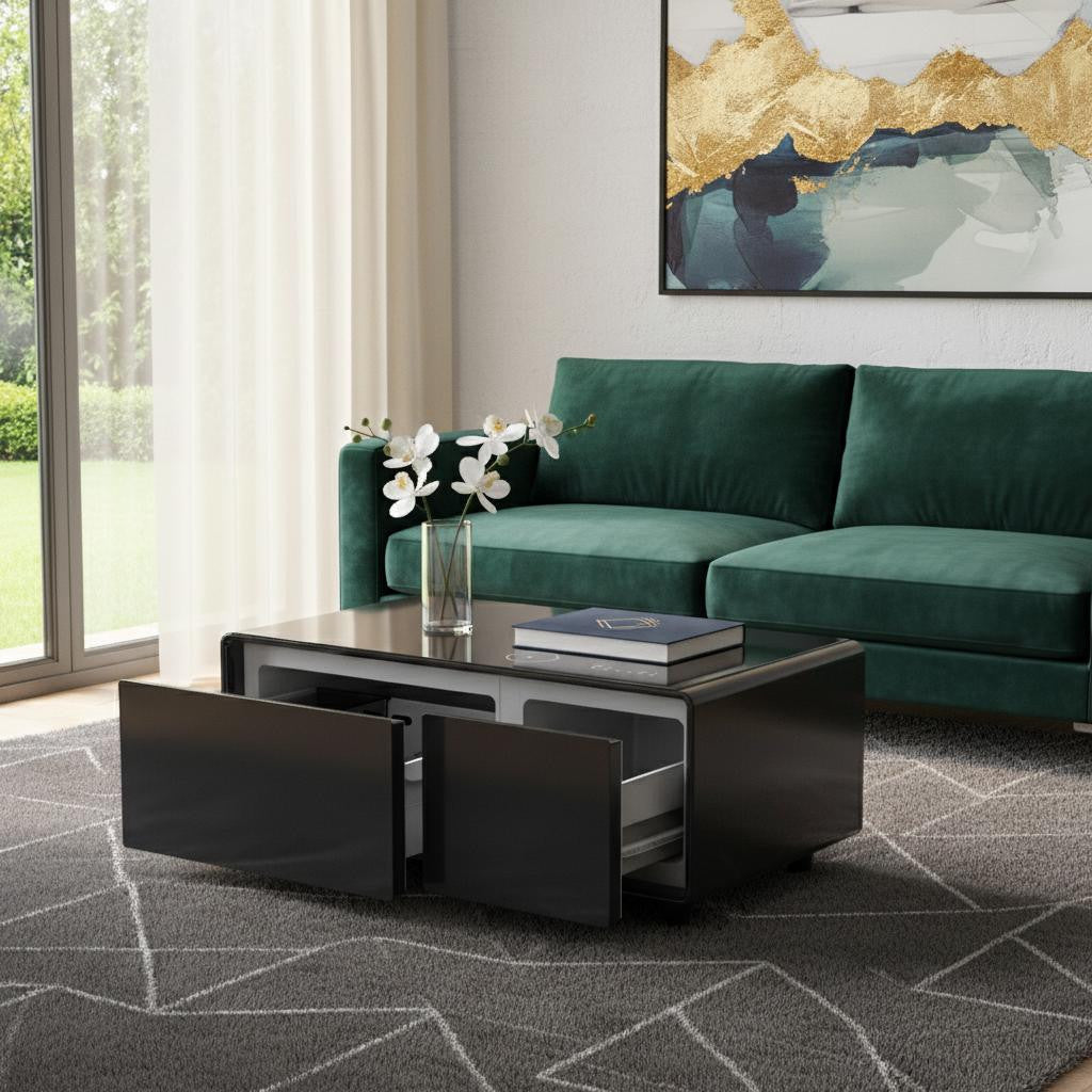 18" Black Synthetic Laminate And Reclaimed Wood End Table With Two Drawers And USB Port