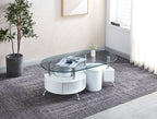 47" Unfinished And White Mirrored Glass And Metal Oval End Table