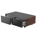 18" Brown And Black Synthetic Laminate And Reclaimed Wood End Table With Two Drawers And USB Port