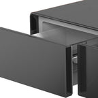 18" Brown And Black Synthetic Laminate And Reclaimed Wood End Table With Two Drawers And USB Port