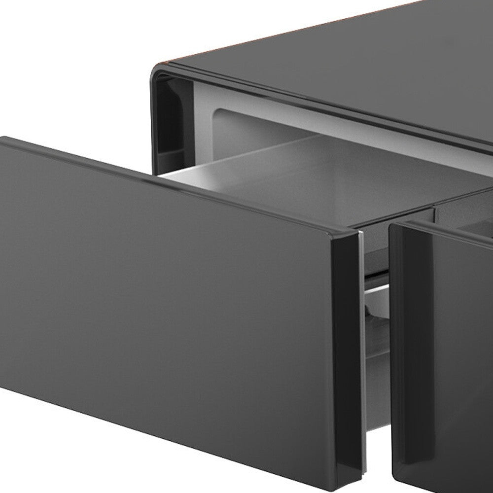 18" Brown And Black Synthetic Laminate And Reclaimed Wood End Table With Two Drawers And USB Port