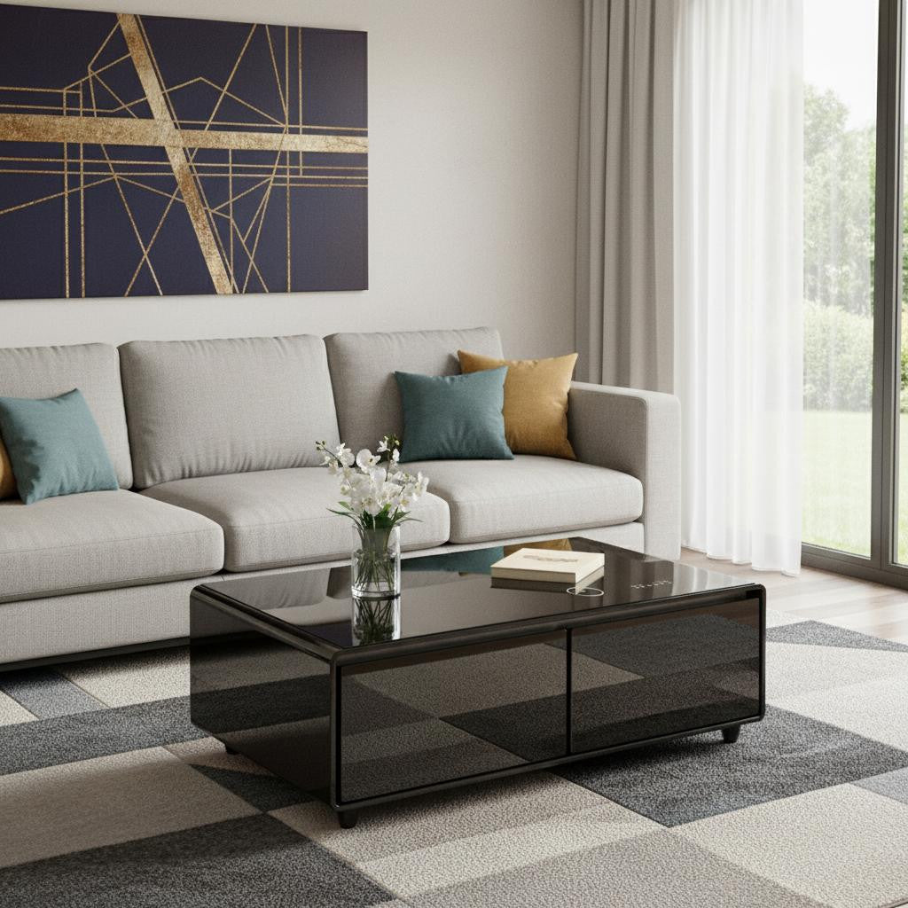 18" Brown And Black Synthetic Laminate And Reclaimed Wood End Table With Two Drawers And USB Port