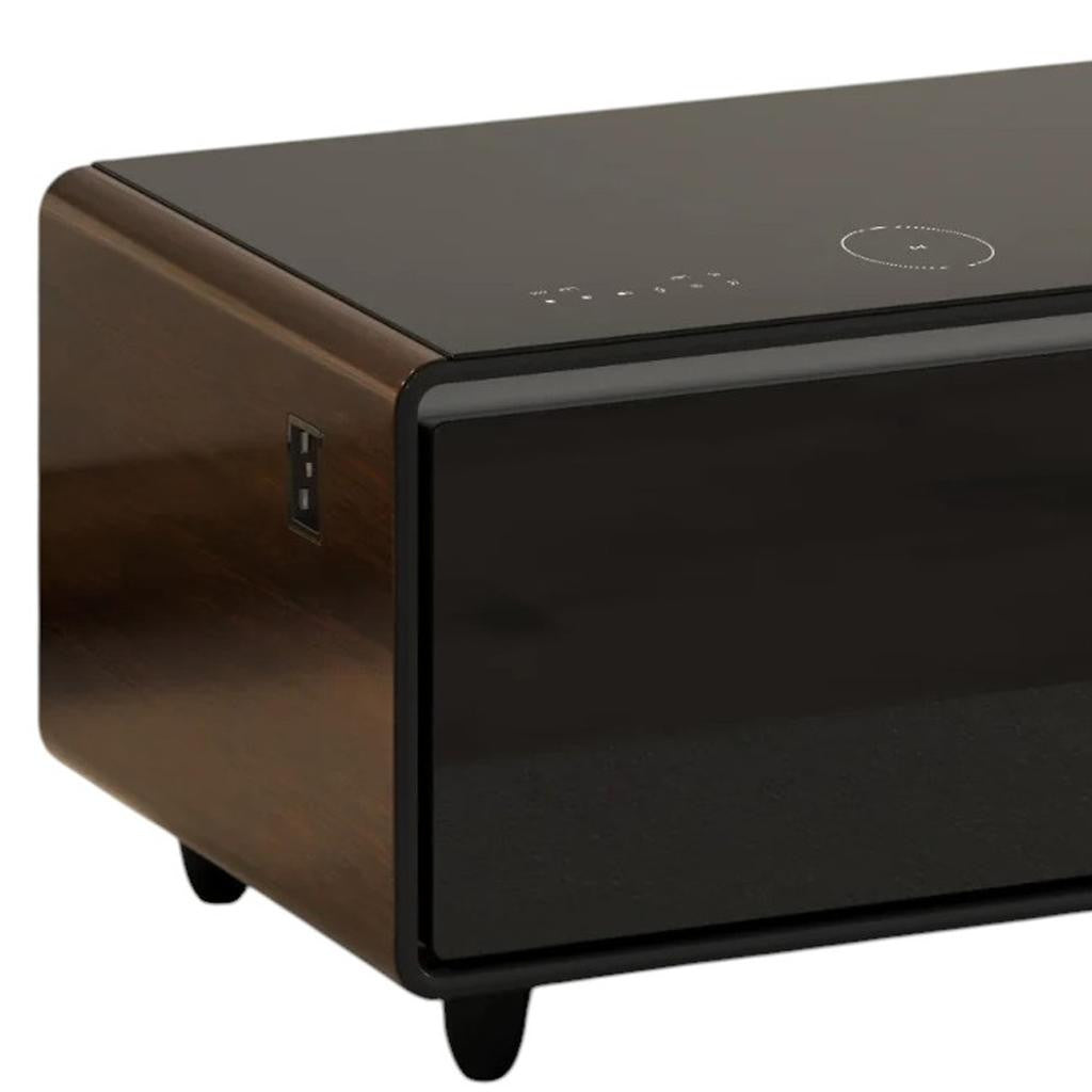 18" Brown And Black Synthetic Laminate And Reclaimed Wood End Table With Two Drawers And USB Port