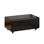 18" Brown And Black Synthetic Laminate And Reclaimed Wood End Table With Two Drawers And USB Port