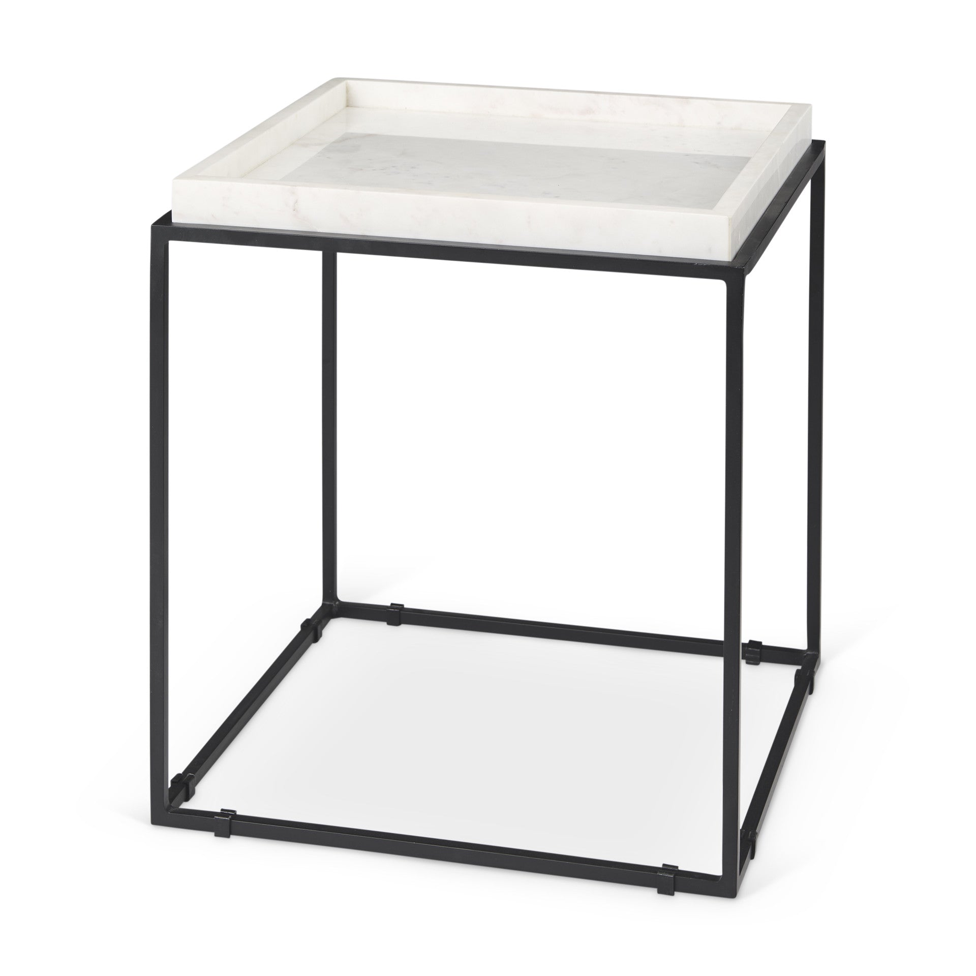 20" White and Black Marble and Metal Square Frame End Table