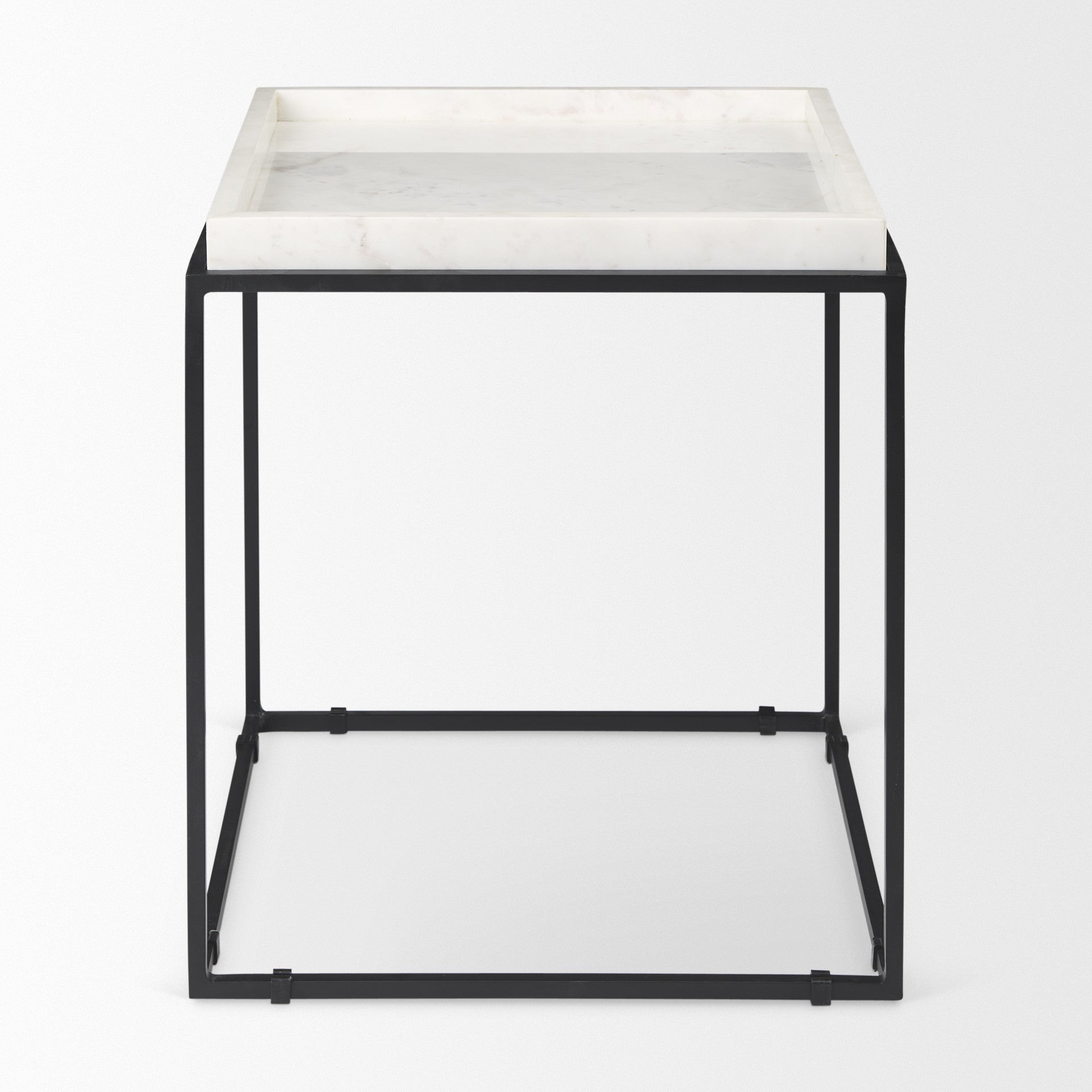 20" White and Black Marble and Metal Square Frame End Table