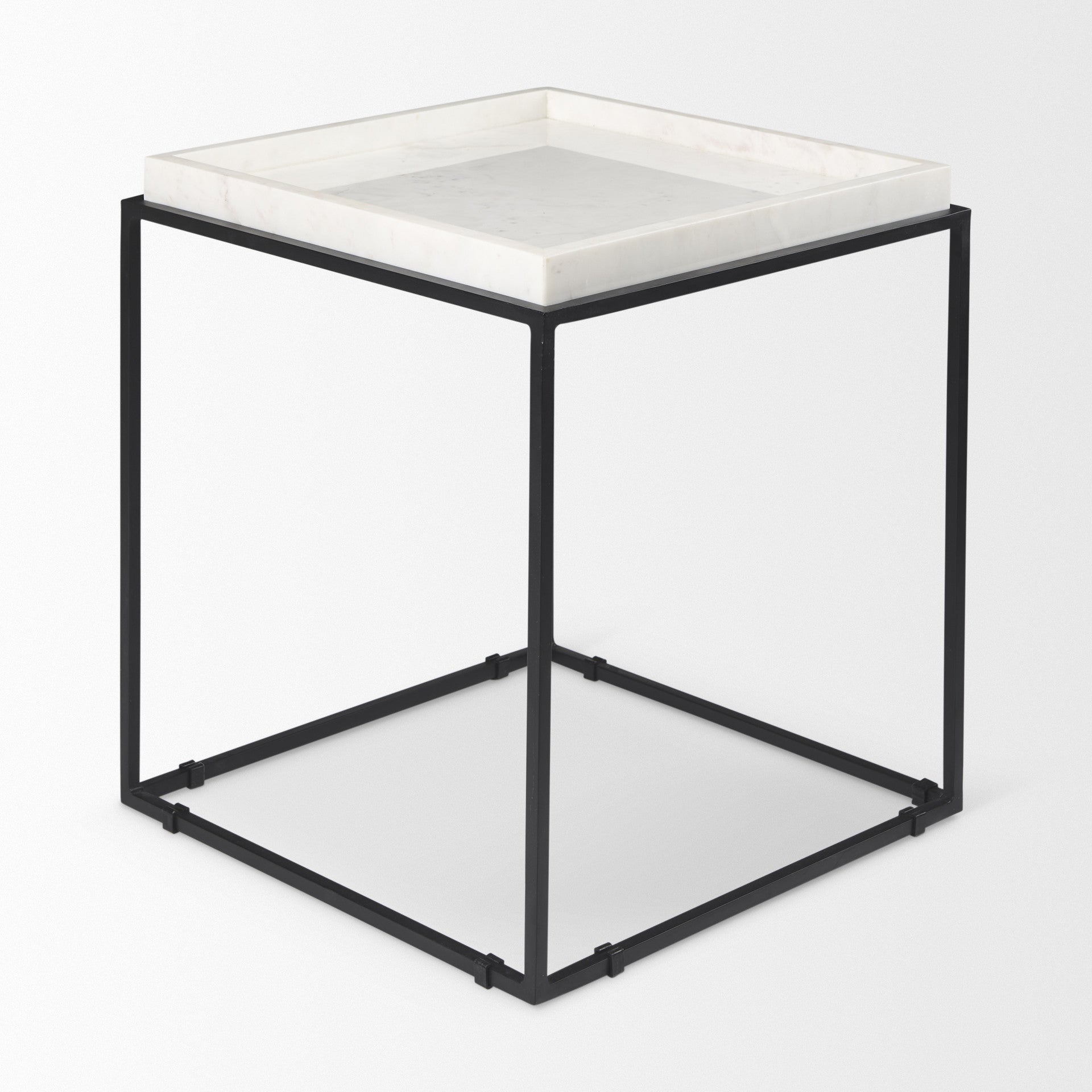 20" White and Black Marble and Metal Square Frame End Table