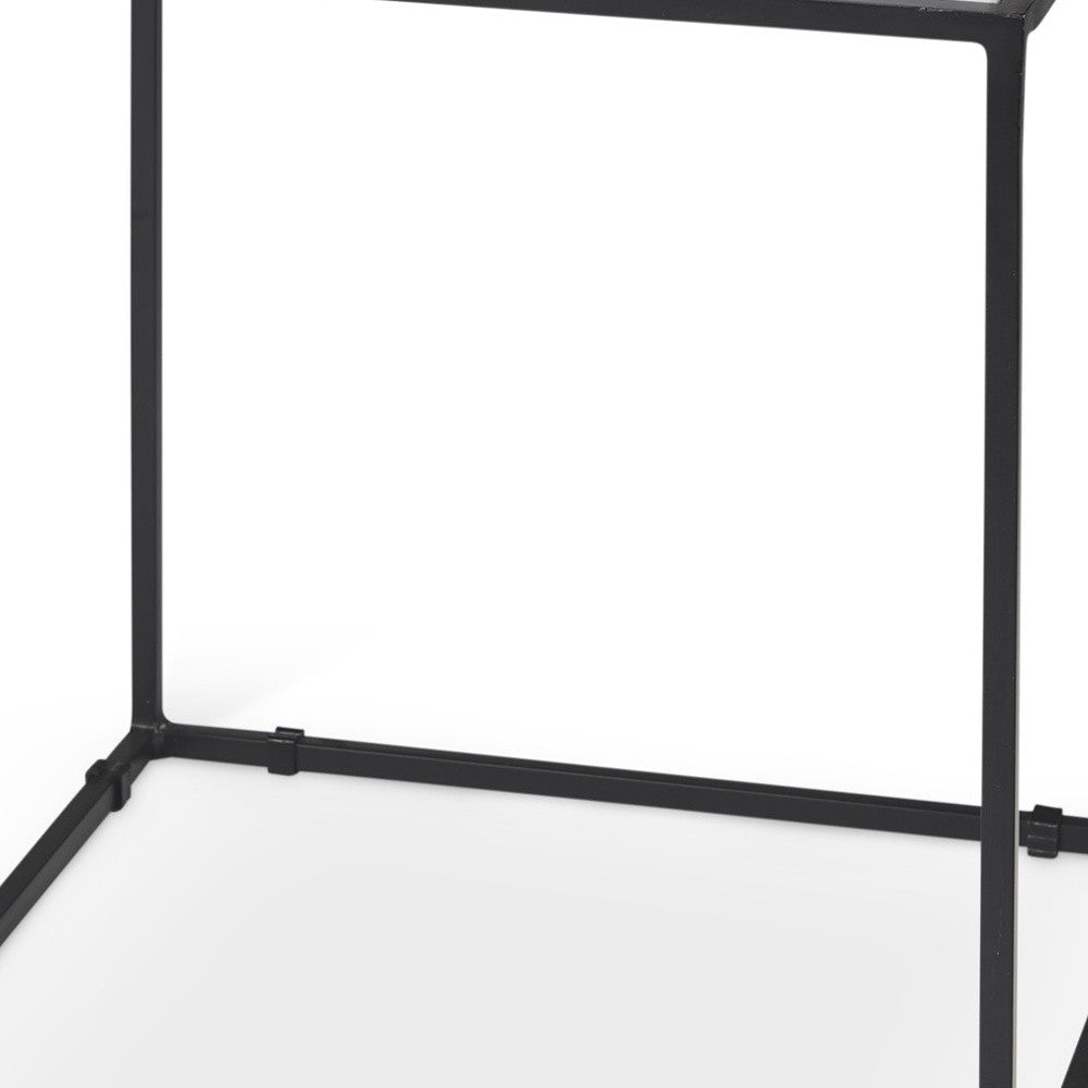 20" White and Black Marble and Metal Square Frame End Table