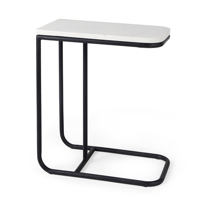 23" Black And White Marble and Metal C Table End Table