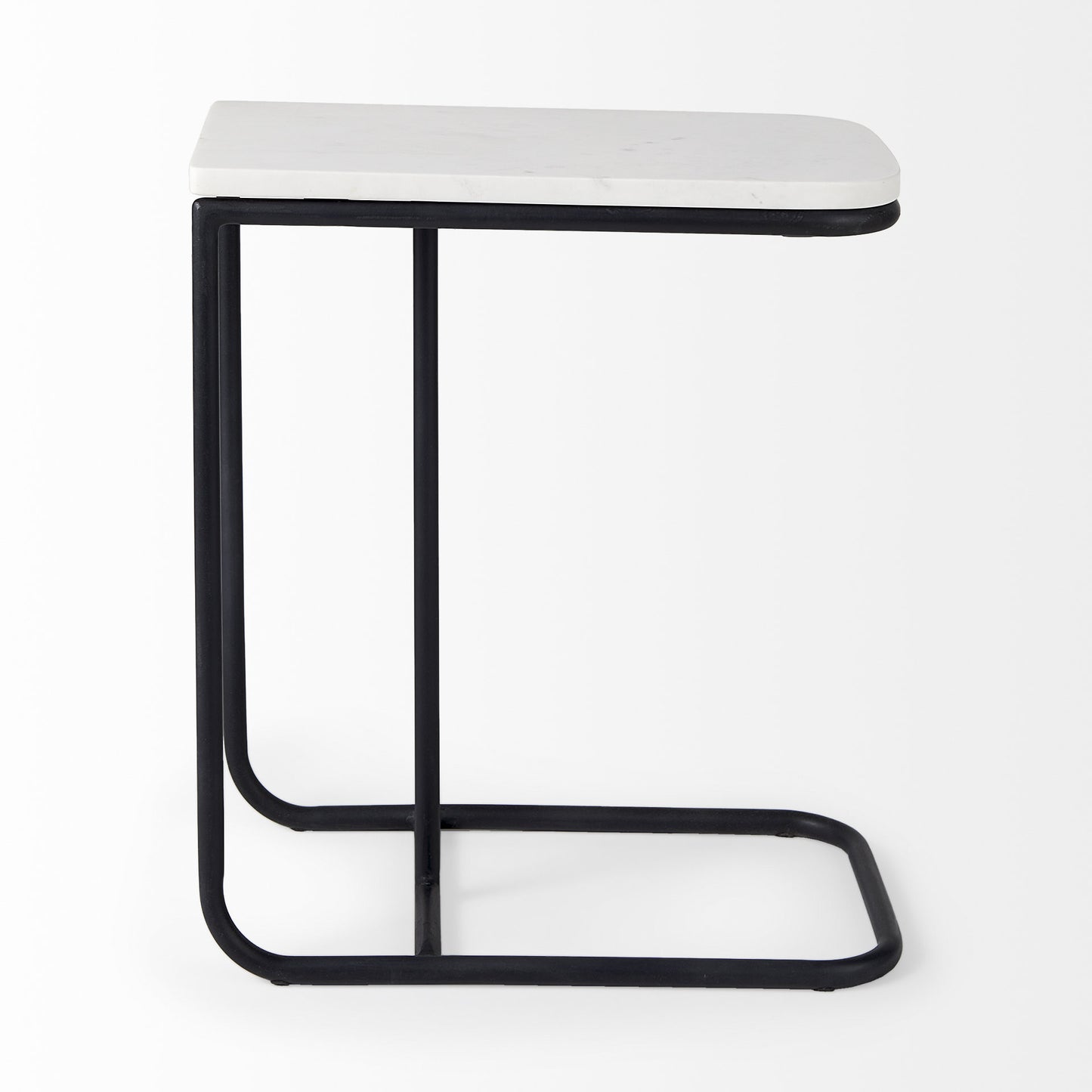 23" Black And White Marble and Metal C Table End Table