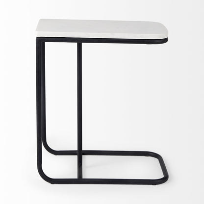 23" Black And White Marble and Metal C Table End Table