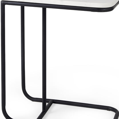 23" Black And White Marble and Metal C Table End Table