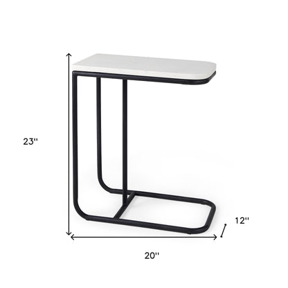 23" Black And White Marble and Metal C Table End Table