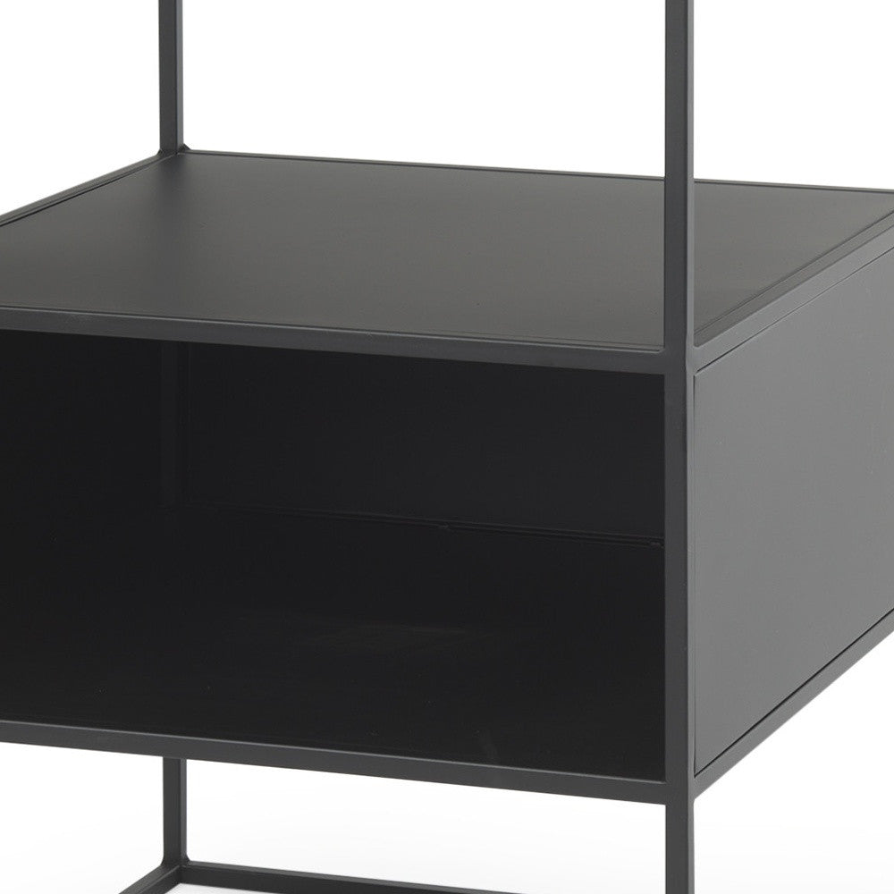 21" Clear and Black Glass and Metal Square Frame End Table With Two Shelves