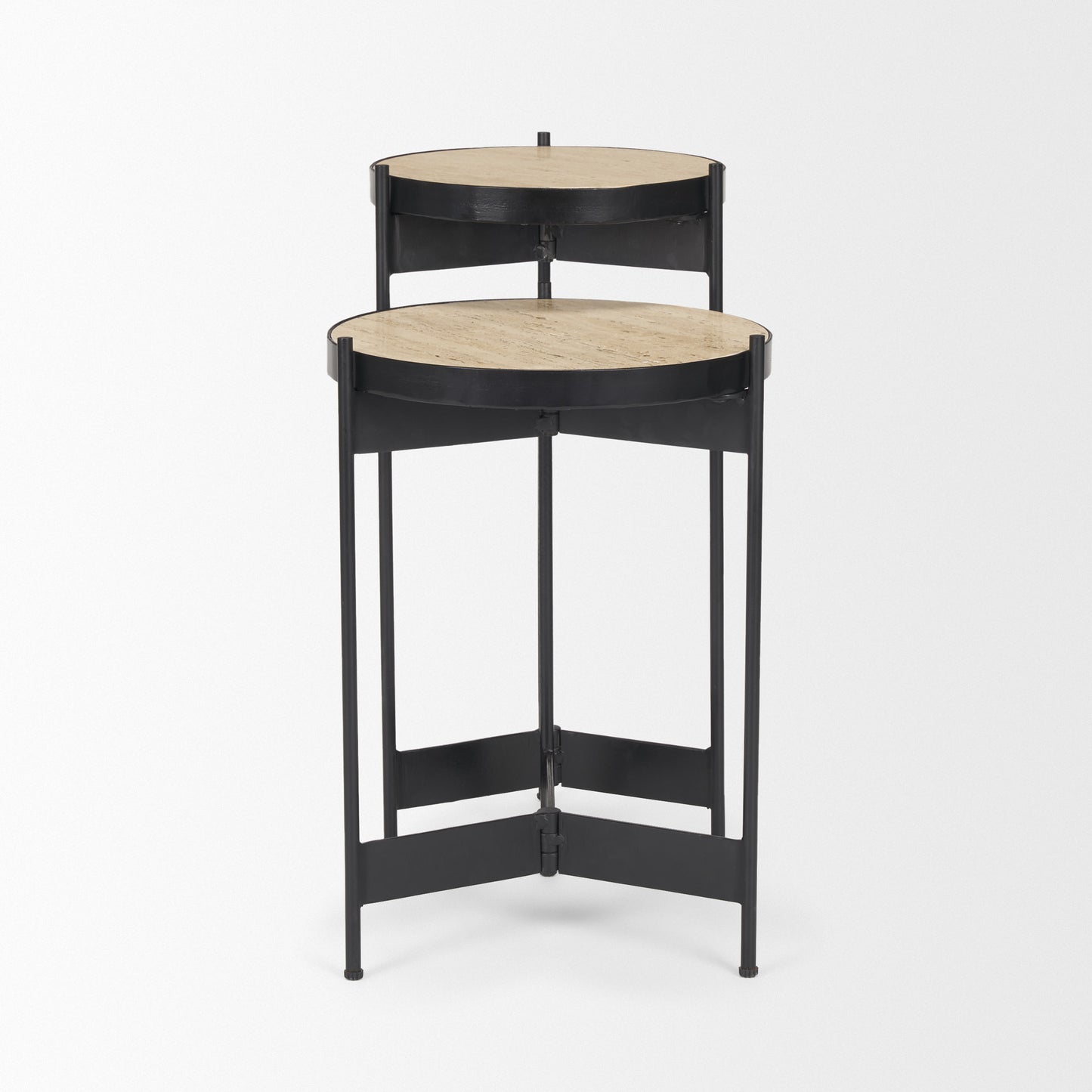 Set of Two Brown And Black Marble And Metal Nested Tables