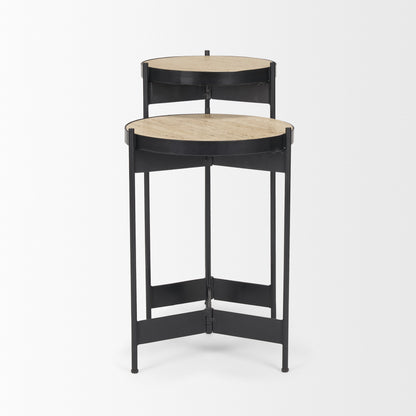 Set of Two Brown And Black Marble And Metal Nested Tables