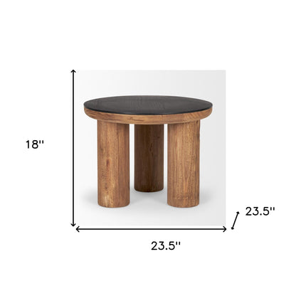 18" Brown And Black Reclaimed Wood Distressed Round End Table