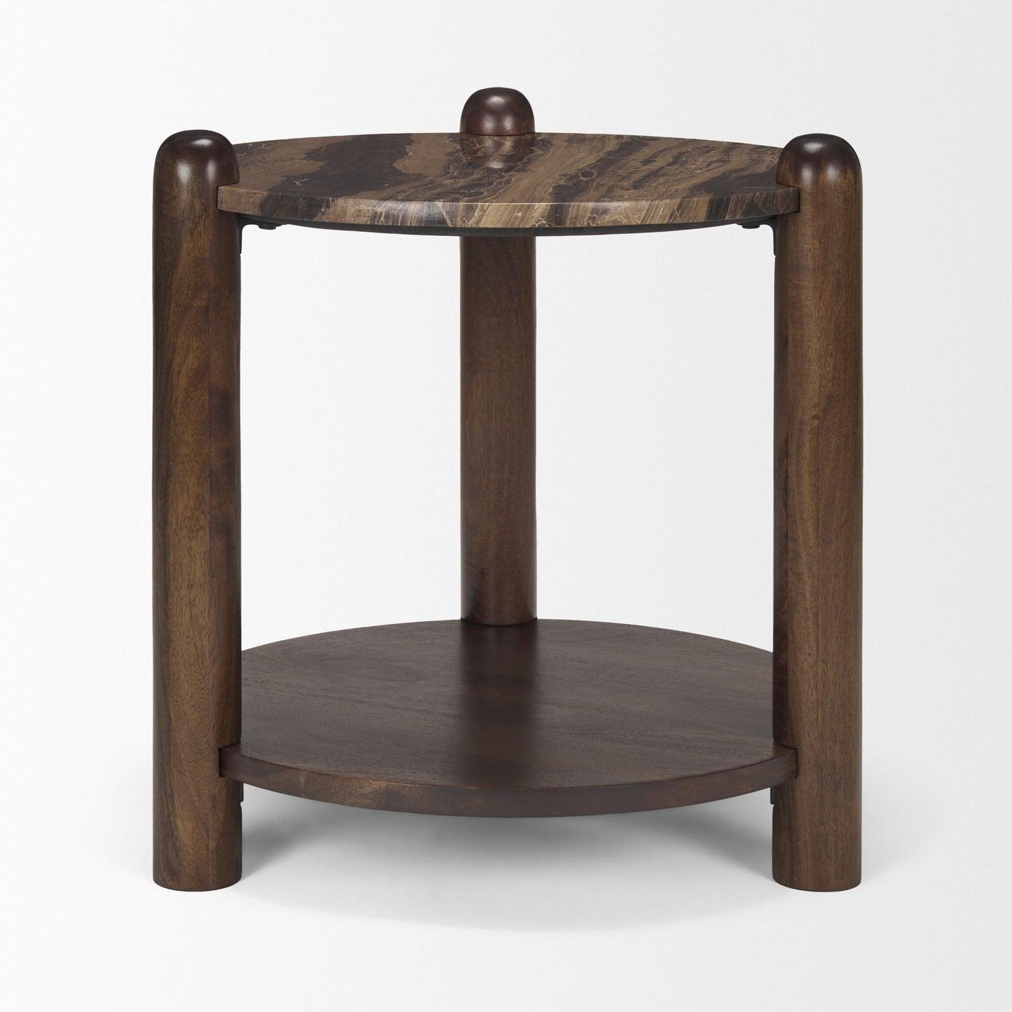26" Brown Marble And Solid Wood End Table With Shelf