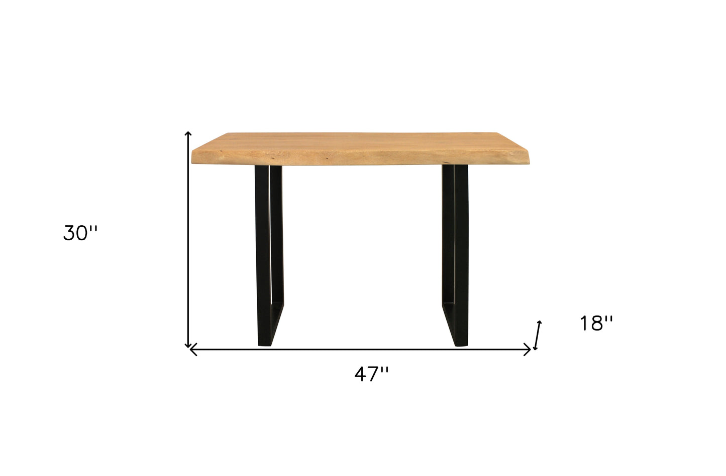 47" Natural and Black Solid Wood and Metal Live Edge Console Table