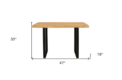 47" Natural and Black Solid Wood and Metal Live Edge Console Table