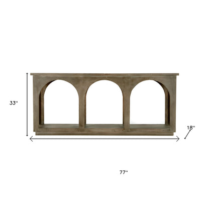 77" Brown Solid Wood Distressed Console Table With Arch Detailing