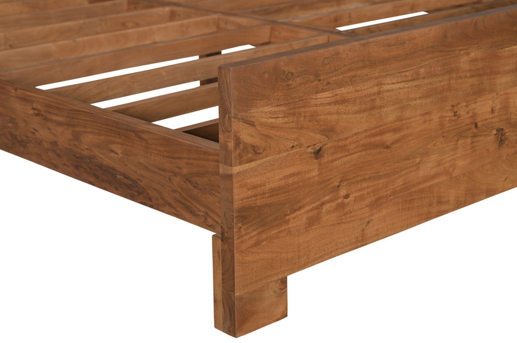 Brown Live Edge Bow Joint Solid Wood Queen Bed Frame