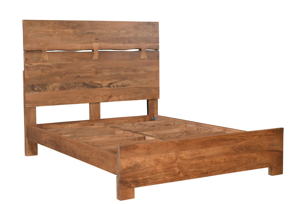 Brown Live Edge Bow Joint Solid Wood Queen Bed Frame