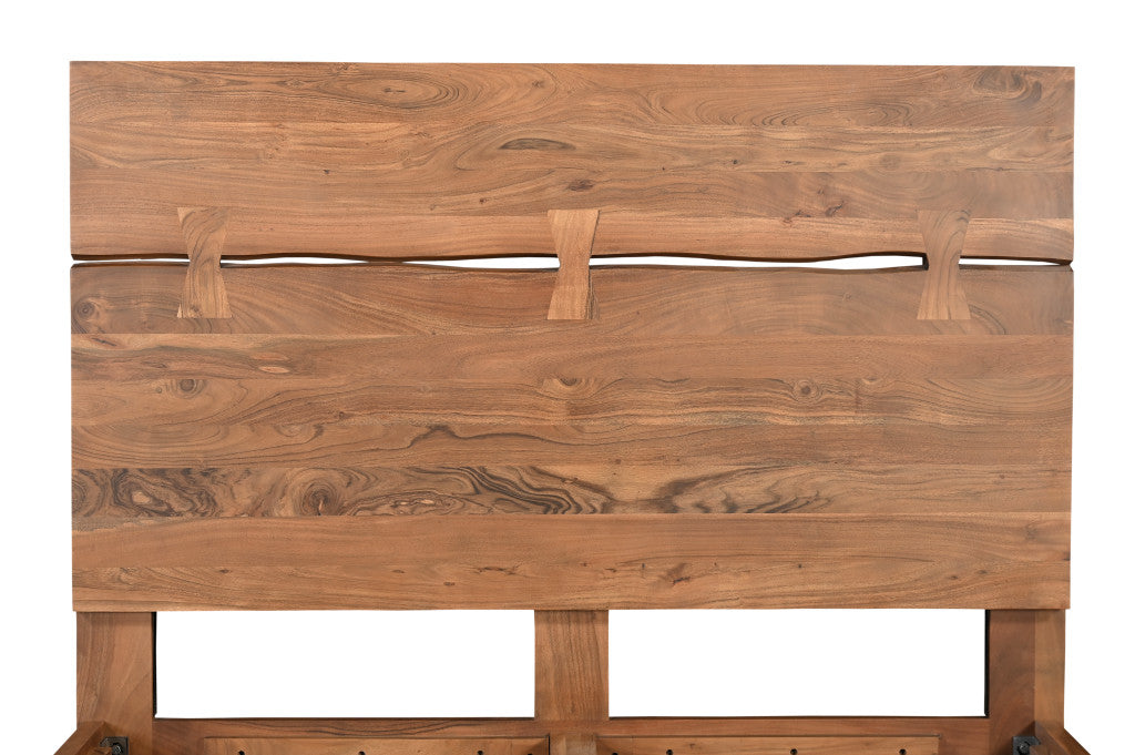 Brown Live Edge Bow Joint Solid Wood Queen Bed Frame