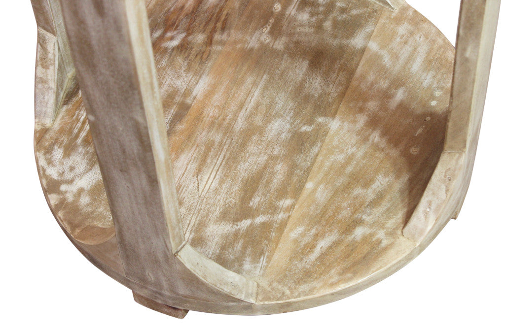 24" Natural Distressed Solid Wood Round Frame End Table With Shelf