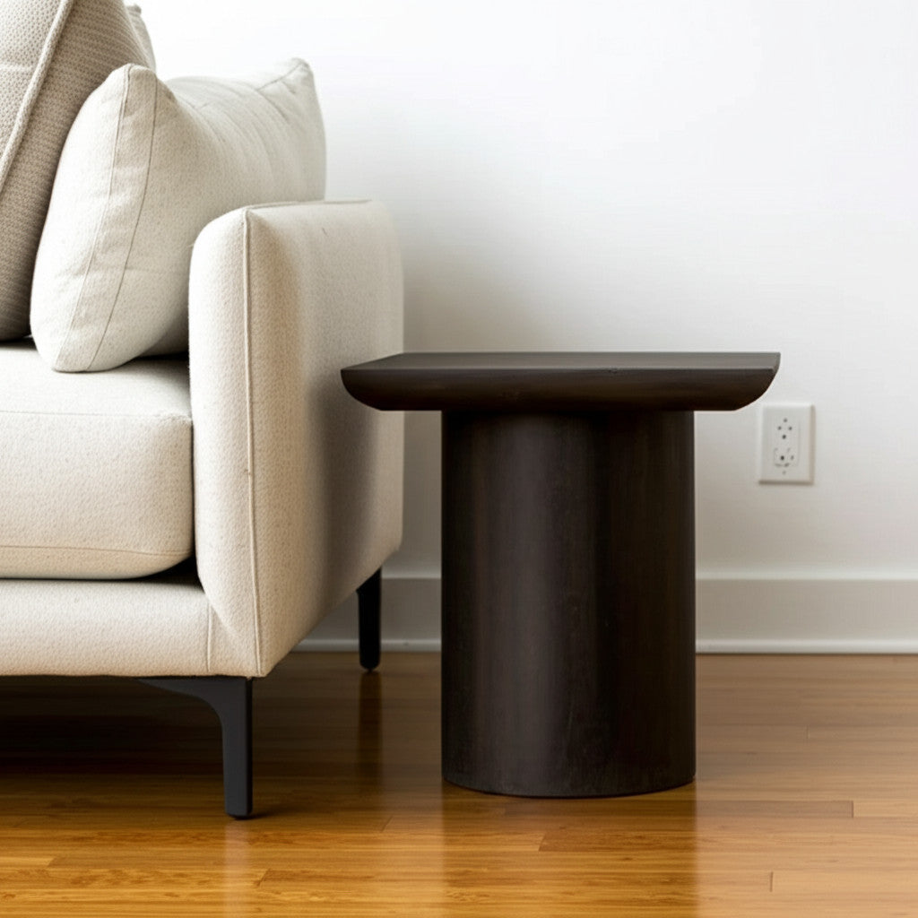 24" Dark Brown Distressed Solid Wood Square Pedestal End Table