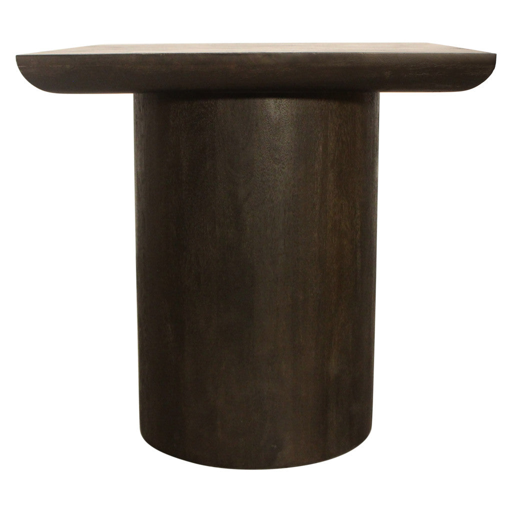 24" Dark Brown Distressed Solid Wood Square Pedestal End Table