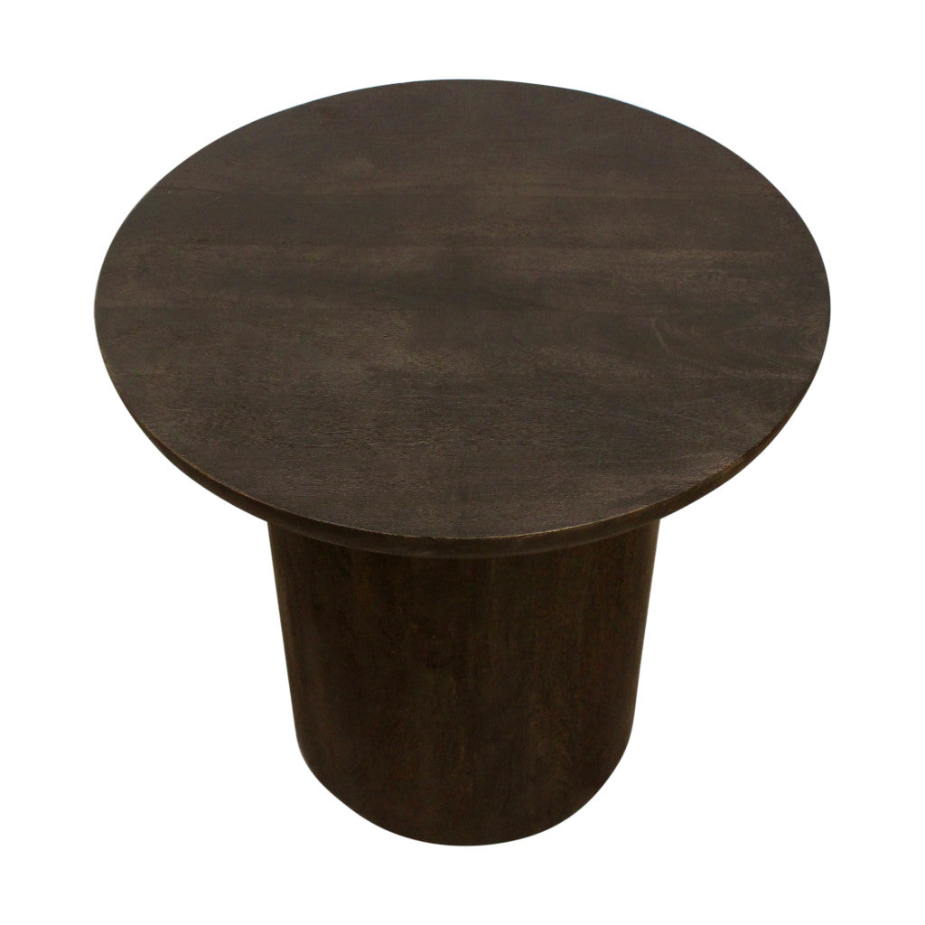24" Dark Brown Distressed Solid Wood Round Pedestal End Table