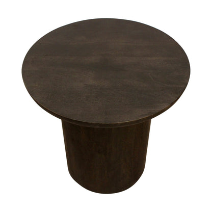 24" Dark Brown Distressed Solid Wood Round Pedestal End Table